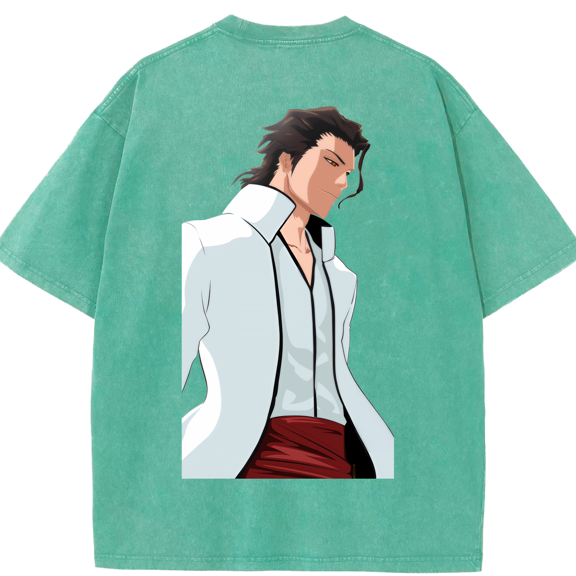 （画像用） ブリーチ 藍染 惣右介（あいぜん そうすけ） BLEACH Aizen Sousuke 綿100% ヴィンテージ風 半袖Tシャツ（背面プリント）